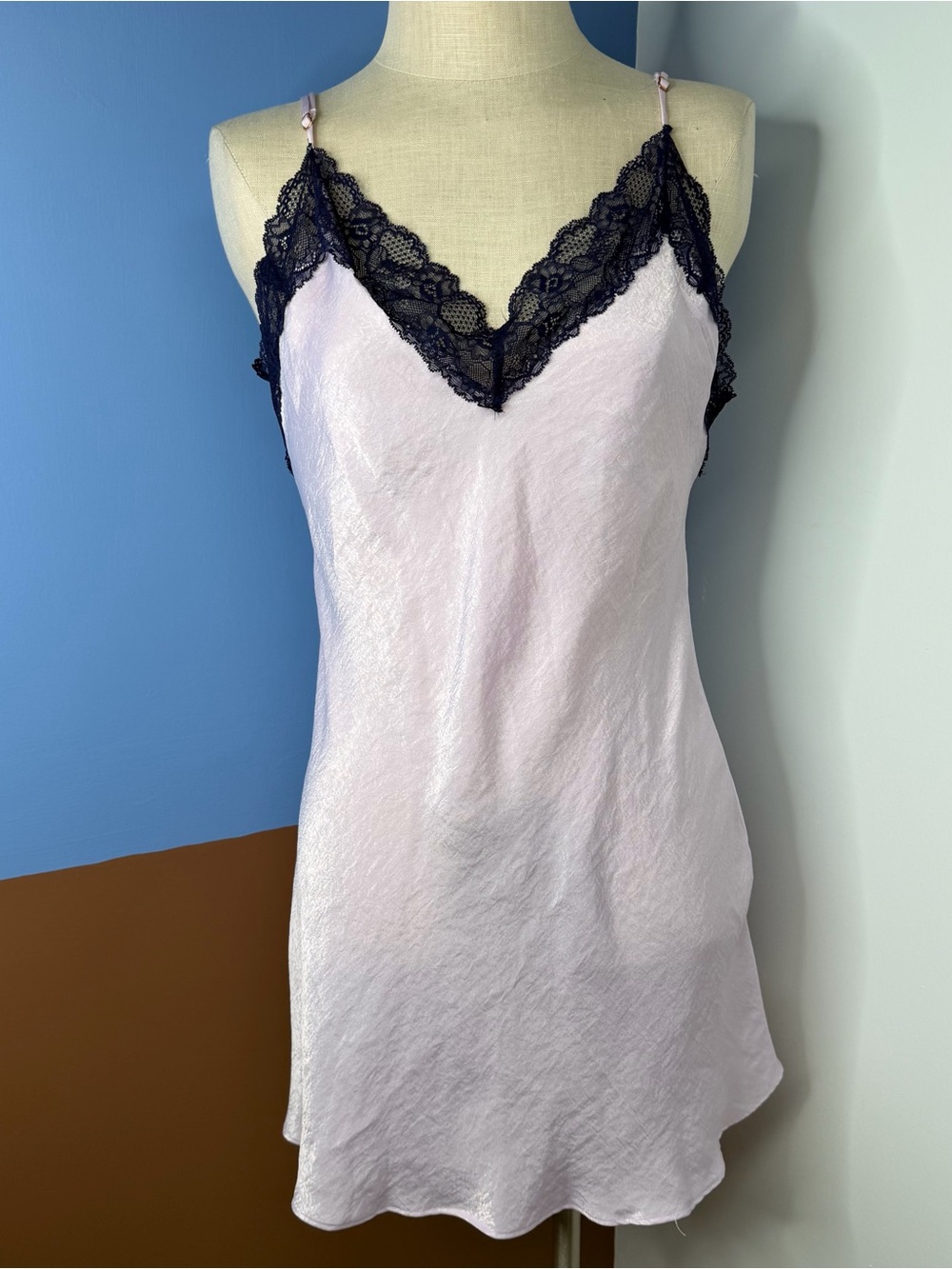 Linea Donatella Lilac Purple Satin Chemise Slip Lace Size Medium